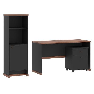 Conjunto Escritório 3 Peças - Mesa Armário E Gaveteiro Verbe - Preto/naturale Preto/naturale