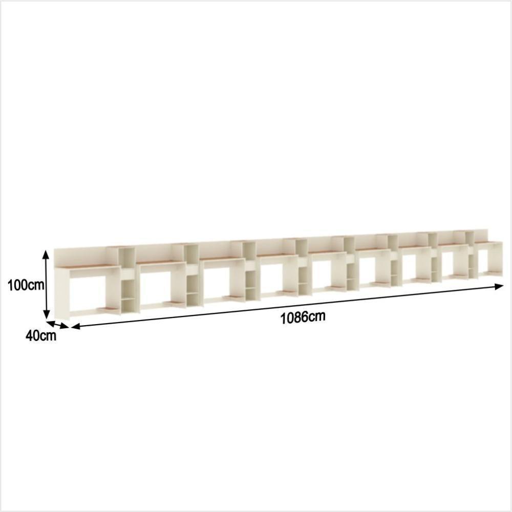 Conjunto De Escritório Tech 8 Livreiro E 9 Mesas 90cm - Vian - Off White E Cedro Off White E Cedro - 2