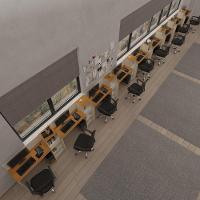 Conjunto De Escritório Tech 8 Livreiro E 9 Mesas 90cm - Vian - Off White E Cedro Off White E Cedro - 1