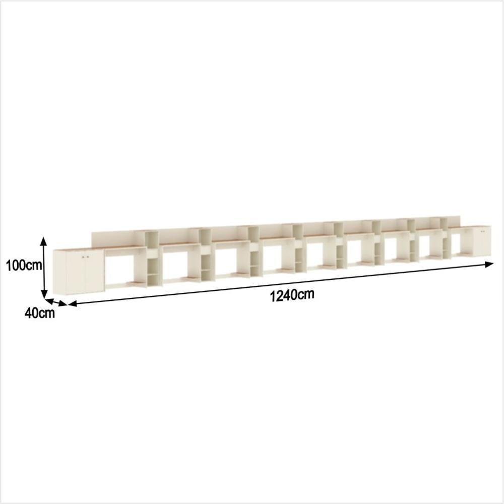 Conjunto De Escritório Tech 8 Livreiro 2 Buffet E 9 Mesas 90 - Off White E Cedro Off White E Cedro - 3