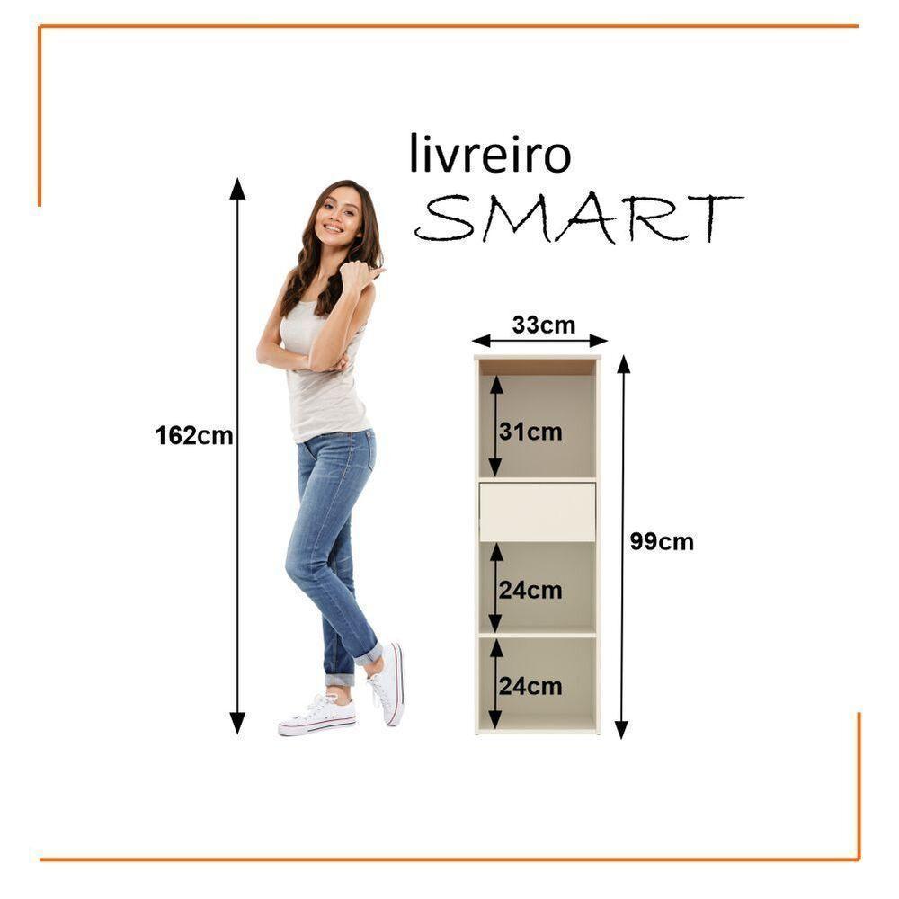 Conjunto De Escritório Tech 6 Livreiro E 7 Mesas 90cm - Vian - Off White E Cedro Off White E Cedro - 8
