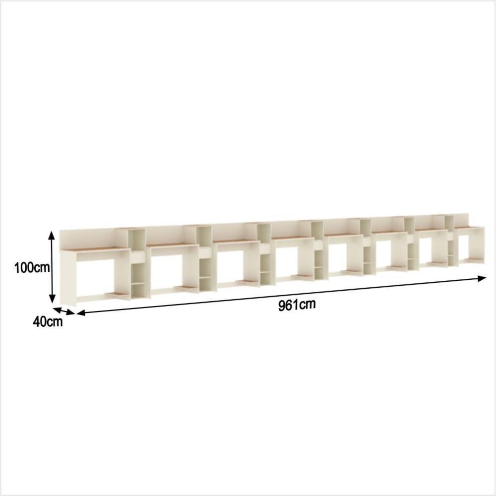 Conjunto De Escritório Tech 7 Livreiro E 8 Mesas 90cm - Vian - Off White E Cedro Off White E Cedro - 3