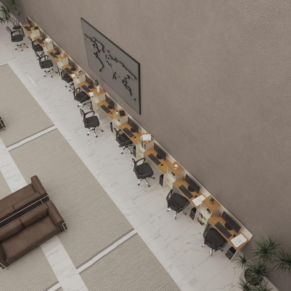 Conjunto De Escritório Tech 9 Livreiro E 10 Mesas 90cm - Via - Off White E Cedro Off White E Cedro - 1