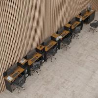 Conjunto De Escritório Tech 5 Livreiro 1 Buffet E 6 Mesas 90 - Preto E Cedro Preto E Cedro - 1