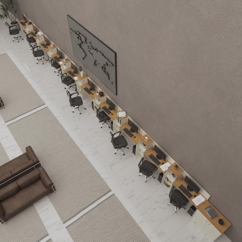 Conjunto De Escritório Tech 9 Livreiro 1 Buffet E 10 Mesas 9 - Off White E Cedro Off White E Cedro - 1