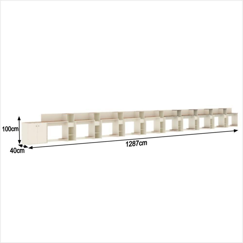 Conjunto De Escritório Tech 9 Livreiro 1 Buffet E 10 Mesas 9 - Off White E Cedro Off White E Cedro - 3