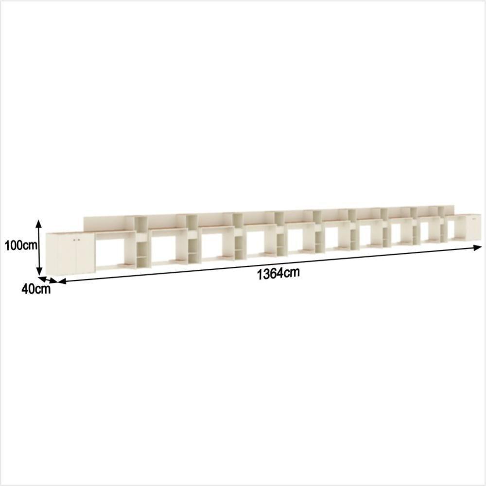 Conjunto De Escritório Tech 9 Livreiro 2 Buffet E 10 Mesas 9 - Off White E Cedro Off White E Cedro - 8