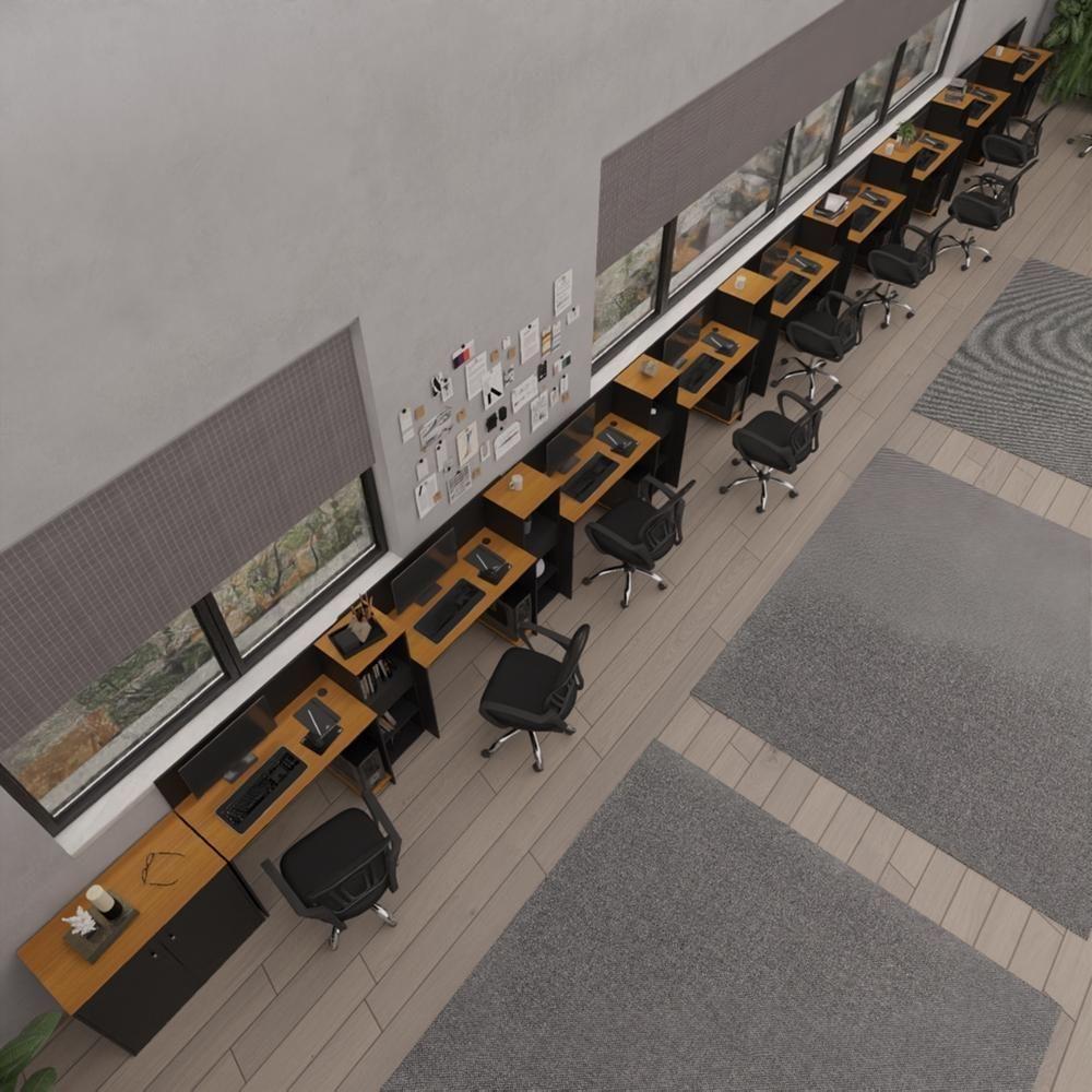 Conjunto De Escritório Tech 8 Livreiro 1 Buffet E 9 Mesas 90 - Preto E Cedro Preto E Cedro - 1