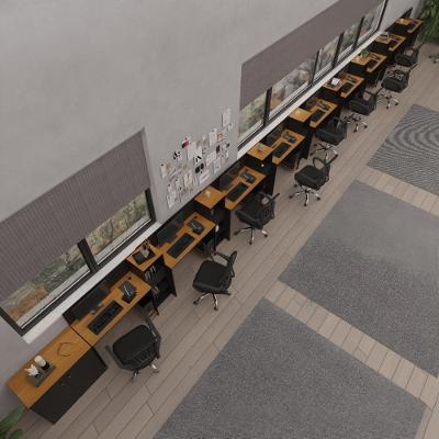 Conjunto De Escritório Tech 8 Livreiro 1 Buffet E 9 Mesas 90 - Preto E Cedro Preto E Cedro