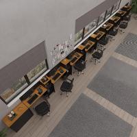 Conjunto De Escritório Tech 8 Livreiro 1 Buffet E 9 Mesas 90 - Preto E Cedro Preto E Cedro - 1