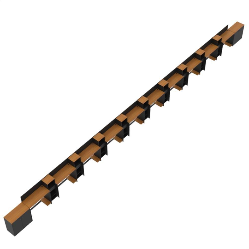 Conjunto De Escritório Tech 9 Livreiro 2 Buffet E 10 Mesas 9 - Preto E Cedro Preto E Cedro - 2