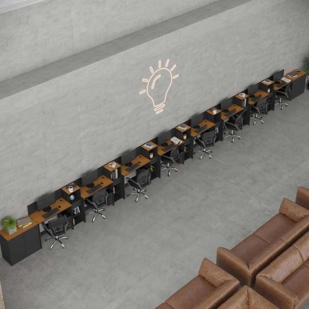 Conjunto De Escritório Tech 7 Livreiro 2 Buffet E 8 Mesas 90 - Preto E Cedro Preto E Cedro - 1