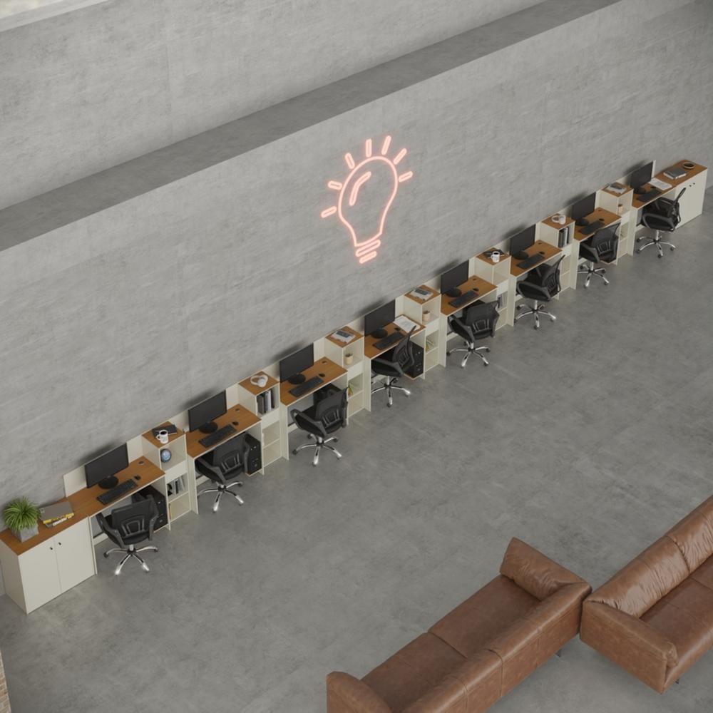 Conjunto De Escritório Tech 7 Livreiro 2 Buffet E 8 Mesas 90 - Off White E Cedro Off White E Cedro - 1