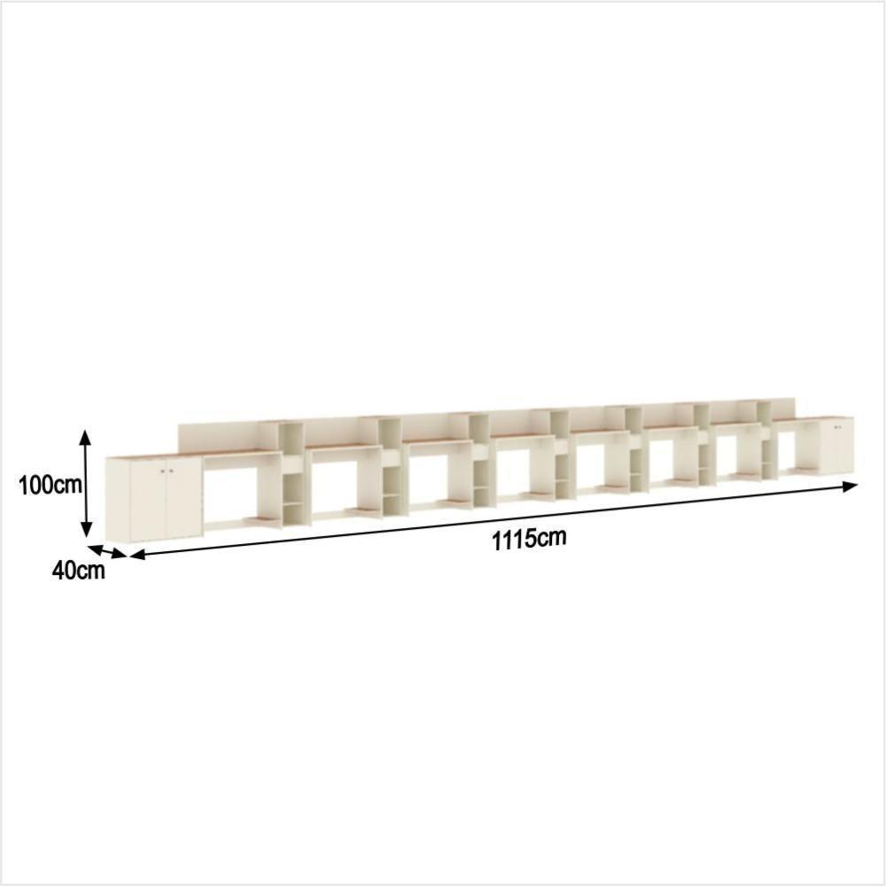 Conjunto De Escritório Tech 7 Livreiro 2 Buffet E 8 Mesas 90 - Off White E Cedro Off White E Cedro - 2