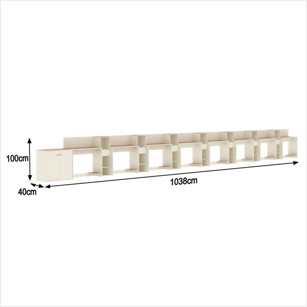 Conjunto De Escritório Tech 7 Livreiro 1 Buffet E 8 Mesas 90 - Off White E Cedro Off White E Cedro - 2