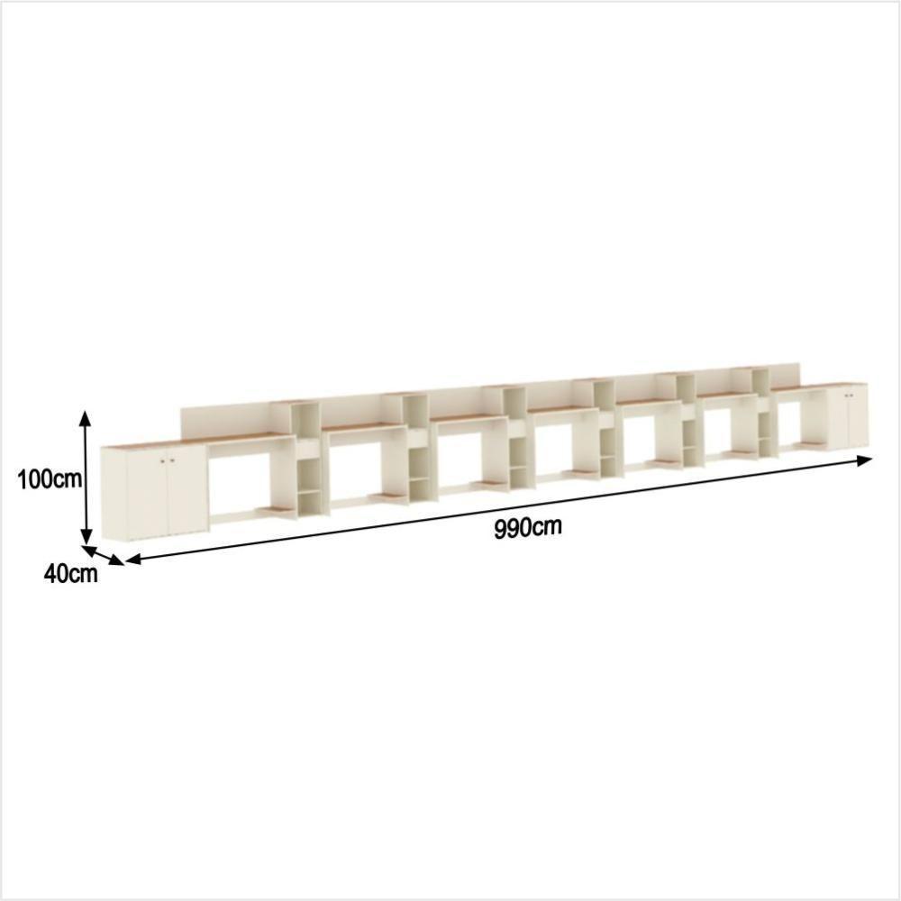 Conjunto De Escritório Tech 6 Livreiro 2 Buffet E 7 Mesas 90 - Off White E Cedro Off White E Cedro - 2
