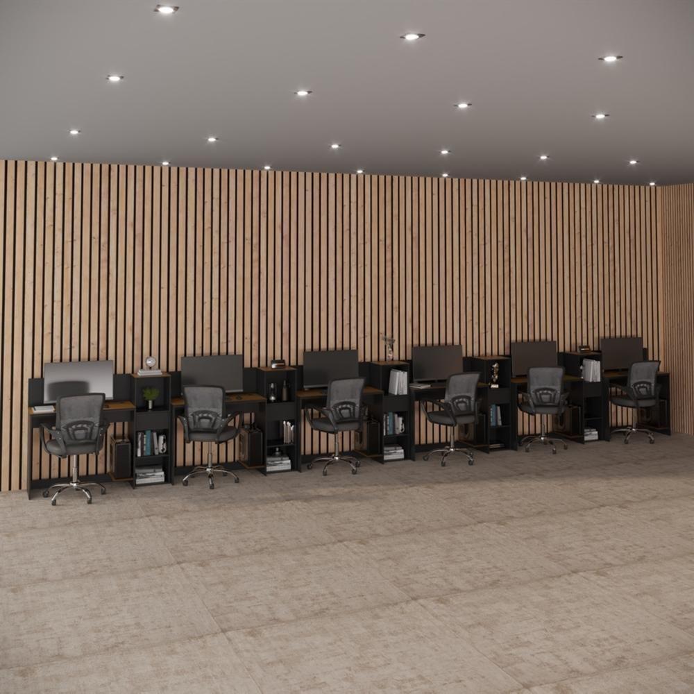 Conjunto De Escritório Tech 5 Livreiro E 6 Mesas 90cm - Vian - Preto E Cedro Preto E Cedro - 2