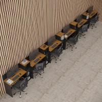 Conjunto De Escritório Tech 5 Livreiro E 6 Mesas 90cm - Vian - Preto E Cedro Preto E Cedro - 1