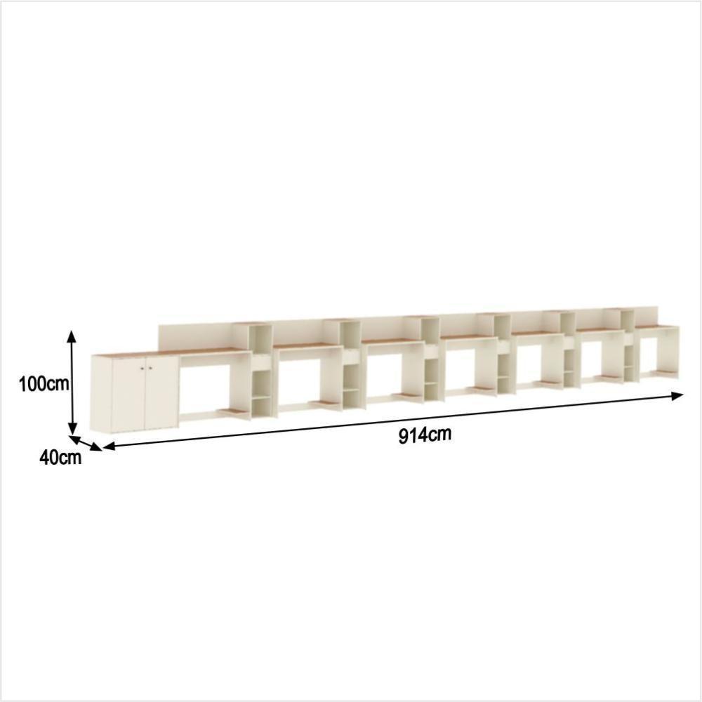 Conjunto De Escritório Tech 6 Livreiro 1 Buffet E 7 Mesas 90 - Off White E Cedro Off White E Cedro - 2
