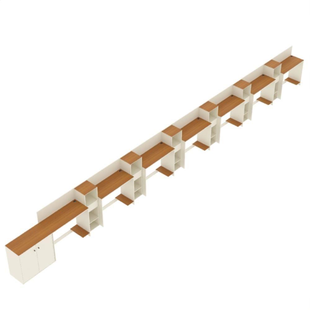 Conjunto De Escritório Tech 6 Livreiro 1 Buffet E 7 Mesas 90 - Off White E Cedro Off White E Cedro - 3