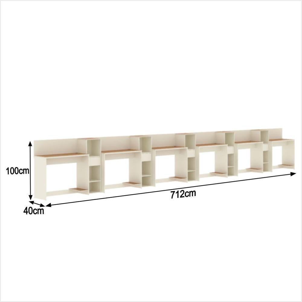 Conjunto De Escritório Tech 5 Livreiro E 6 Mesas 90cm - Vian - Off White E Cedro Off White E Cedro - 3