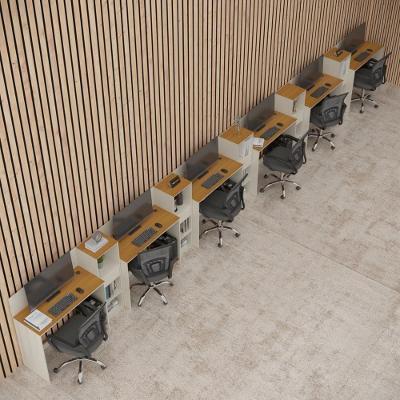 Conjunto De Escritório Tech 5 Livreiro E 6 Mesas 90cm - Vian - Off White E Cedro Off White E Cedro