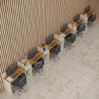 Conjunto De Escritório Tech 5 Livreiro E 6 Mesas 90cm - Vian - Off White E Cedro Off White E Cedro - 1