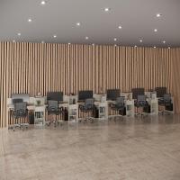 Conjunto De Escritório Tech 5 Livreiro E 6 Mesas 90cm - Vian - Off White E Cedro Off White E Cedro - 2