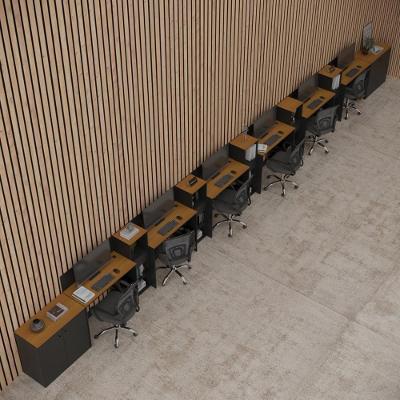 Conjunto De Escritório Tech 5 Livreiro 2 Buffet E 6 Mesas 90 - Preto E Cedro Preto E Cedro