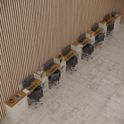 Conjunto De Escritório Tech 5 Livreiro 2 Buffet E 6 Mesas 90 - Off White E Cedro Off White E Cedro