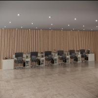 Conjunto De Escritório Tech 5 Livreiro 2 Buffet E 6 Mesas 90 - Off White E Cedro Off White E Cedro - 2