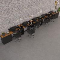 Conjunto De Escritório Tech 4 Livreiro 2 Buffet E 5 Mesas 90 - Preto E Cedro Preto E Cedro - 1