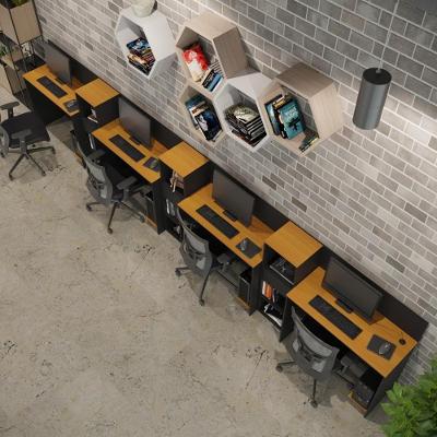 Conjunto De Escritório Tech 3 Livreiro E 4 Mesas 90cm - Vian - Preto E Cedro Preto E Cedro