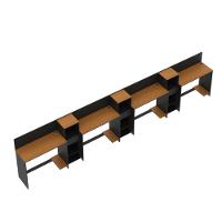 Conjunto De Escritório Tech 3 Livreiro E 4 Mesas 90cm - Vian - Preto E Cedro Preto E Cedro