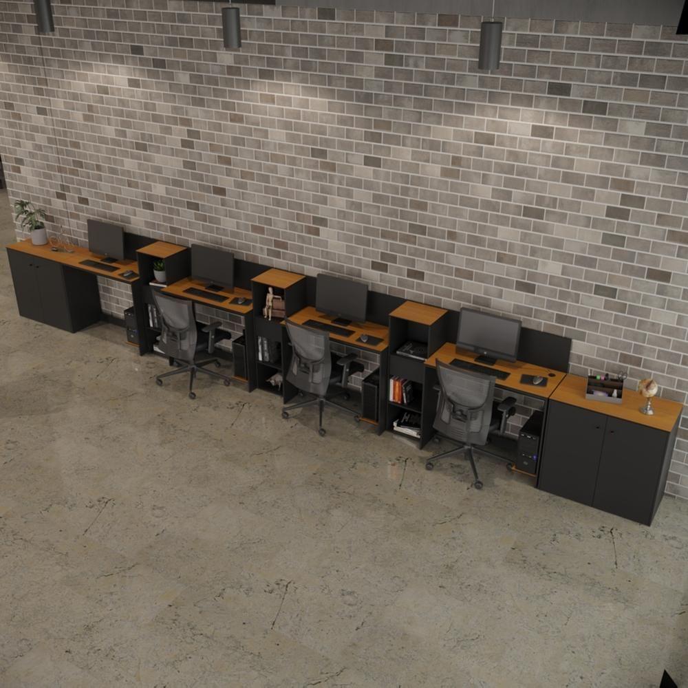 Conjunto De Escritório Tech 3 Livreiro 2 Buffet E 4 Mesas 90 - Preto E Cedro Preto E Cedro - 1