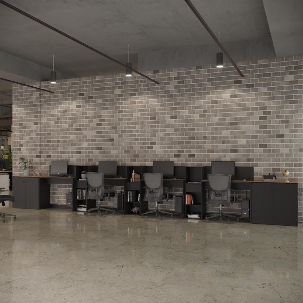 Conjunto De Escritório Tech 3 Livreiro 2 Buffet E 4 Mesas 90 - Preto E Cedro Preto E Cedro - 2