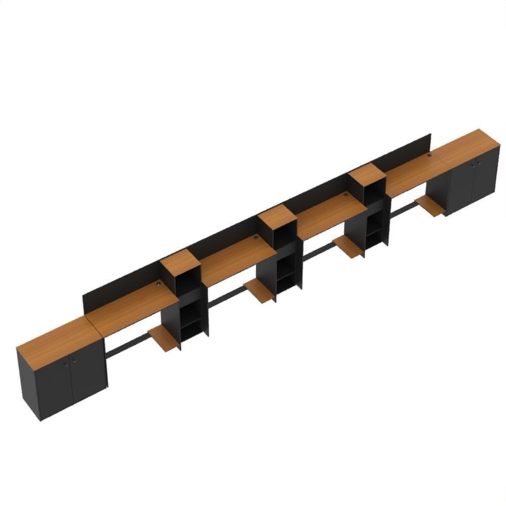 Conjunto De Escritório Tech 3 Livreiro 2 Buffet E 4 Mesas 90 - Preto E Cedro Preto E Cedro - 4