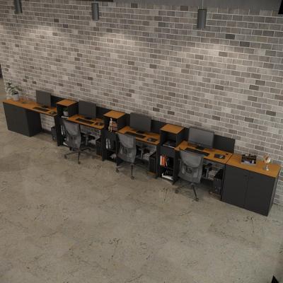 Conjunto De Escritório Tech 3 Livreiro 2 Buffet E 4 Mesas 90 - Preto E Cedro Preto E Cedro