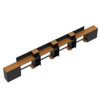 Conjunto De Escritório Tech 3 Livreiro 2 Buffet E 4 Mesas 90 - Preto E Cedro Preto E Cedro