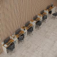 Conjunto De Escritório Tech 5 Livreiro 1 Buffet E 6 Mesas 90 - Off White E Cedro Off White E Cedro - 1