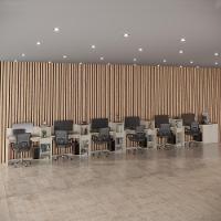 Conjunto De Escritório Tech 5 Livreiro 1 Buffet E 6 Mesas 90 - Off White E Cedro Off White E Cedro - 2