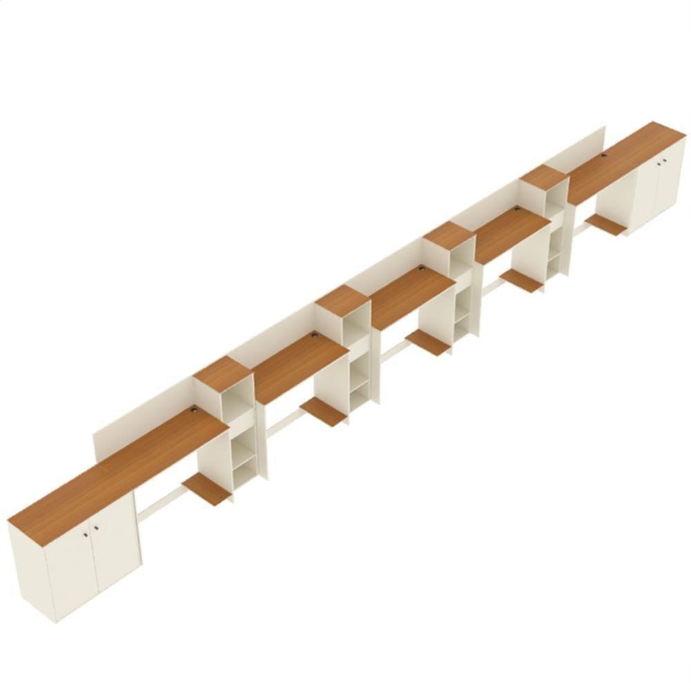 Conjunto De Escritório Tech 4 Livreiro 2 Buffet E 5 Mesas 90 - Off White E Cedro Off White E Cedro - 4