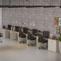 Conjunto De Escritório Tech 4 Livreiro 2 Buffet E 5 Mesas 90 - Off White E Cedro Off White E Cedro - 2