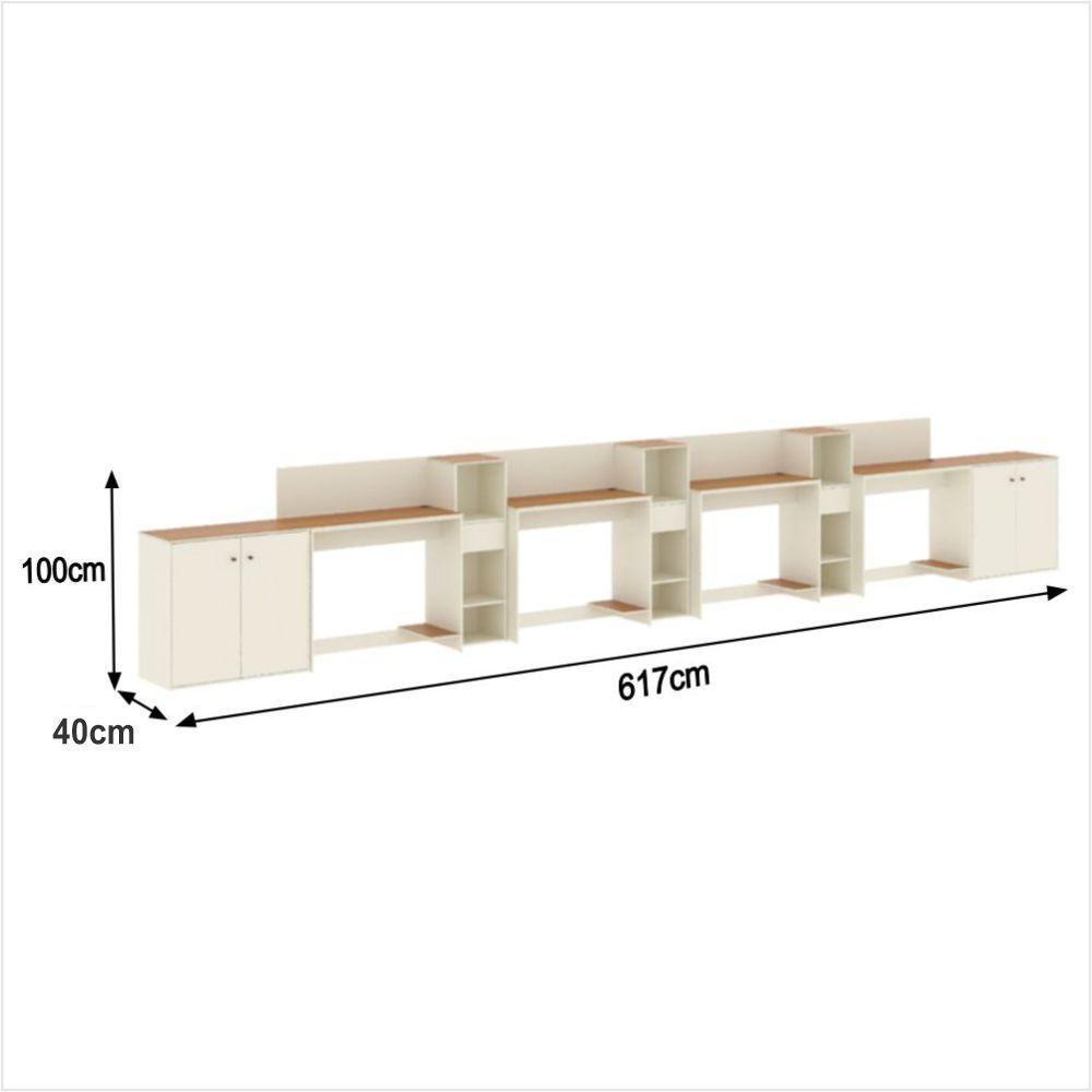 Conjunto De Escritório Tech 3 Livreiro 2 Buffet E 4 Mesas 90 - Off White E Cedro Off White E Cedro - 3