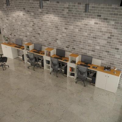 Conjunto De Escritório Tech 3 Livreiro 2 Buffet E 4 Mesas 90 - Off White E Cedro Off White E Cedro