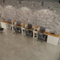 Conjunto De Escritório Tech 3 Livreiro 2 Buffet E 4 Mesas 90 - Off White E Cedro Off White E Cedro - 1