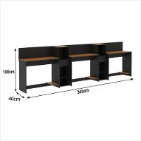 Conjunto De Escritório Tech 2 Livreiro E 3 Mesas 90cm - Vian - Preto E Cedro Preto E Cedro - 3