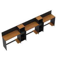 Conjunto De Escritório Tech 2 Livreiro E 3 Mesas 90cm - Vian - Preto E Cedro Preto E Cedro