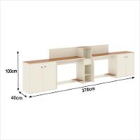 Conjunto De Escritório Tech 1 Livreiro 2 Buffet E 2 Mesas 90 - Off White E Cedro Off White E Cedro - 2