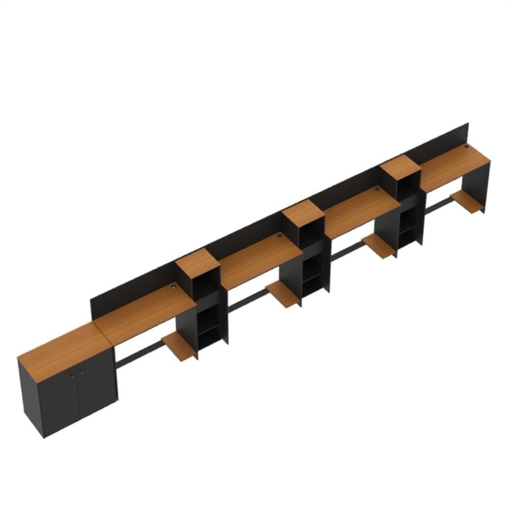 Conjunto De Escritório Tech 3 Livreiro 1 Buffet E 4 Mesas 90 - Preto E Cedro Preto E Cedro - 10